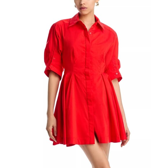 Jonathan Simkhai Dresses & Skirts - 395$ SIMKHAI Jazzie Poplin Pleated Mini Dress Elbow Length Sleeves Size 4 Red